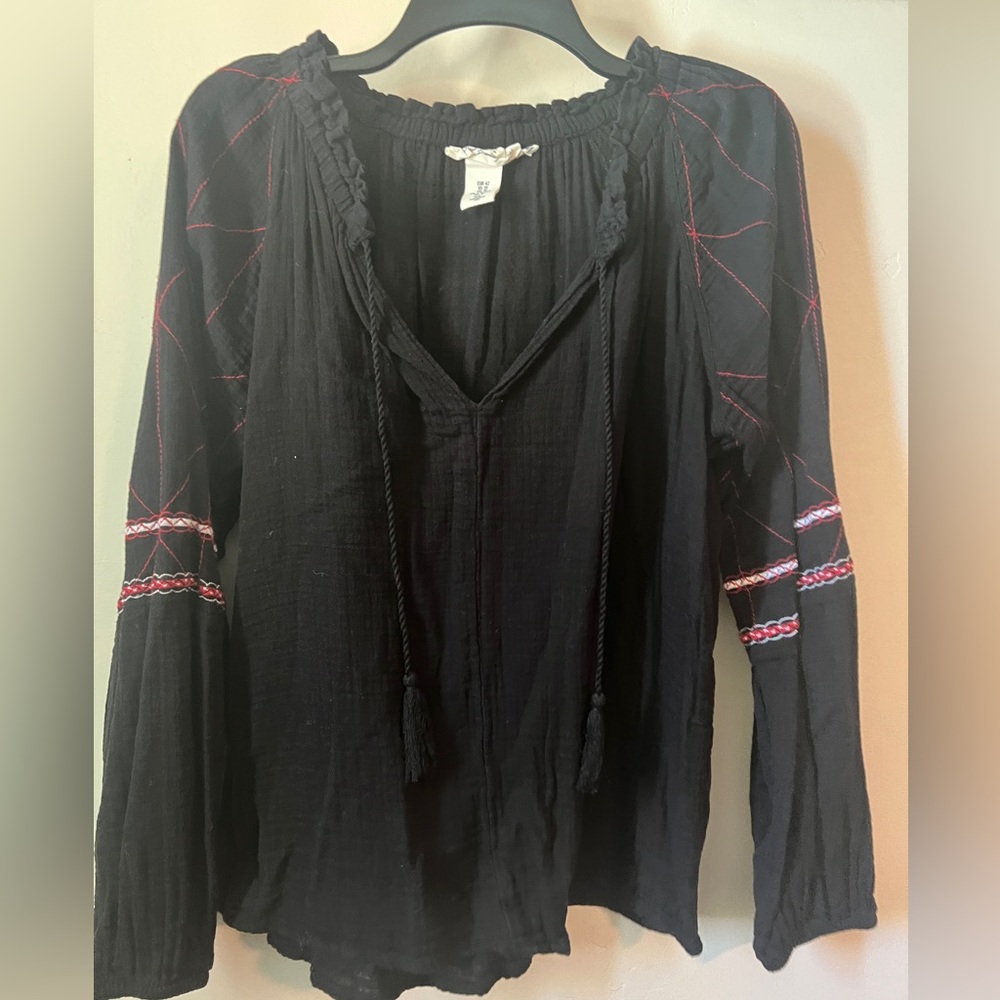 Black Embroidered Women's Top